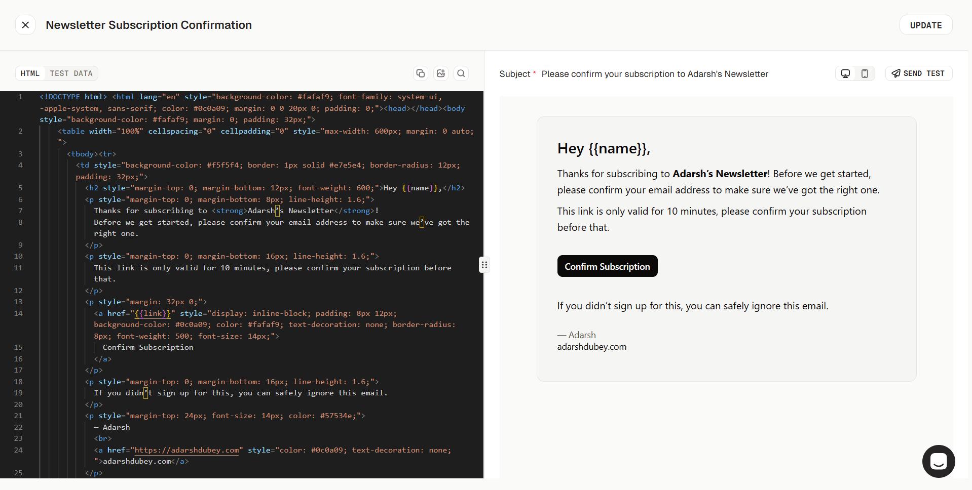 Email Template Screenshot