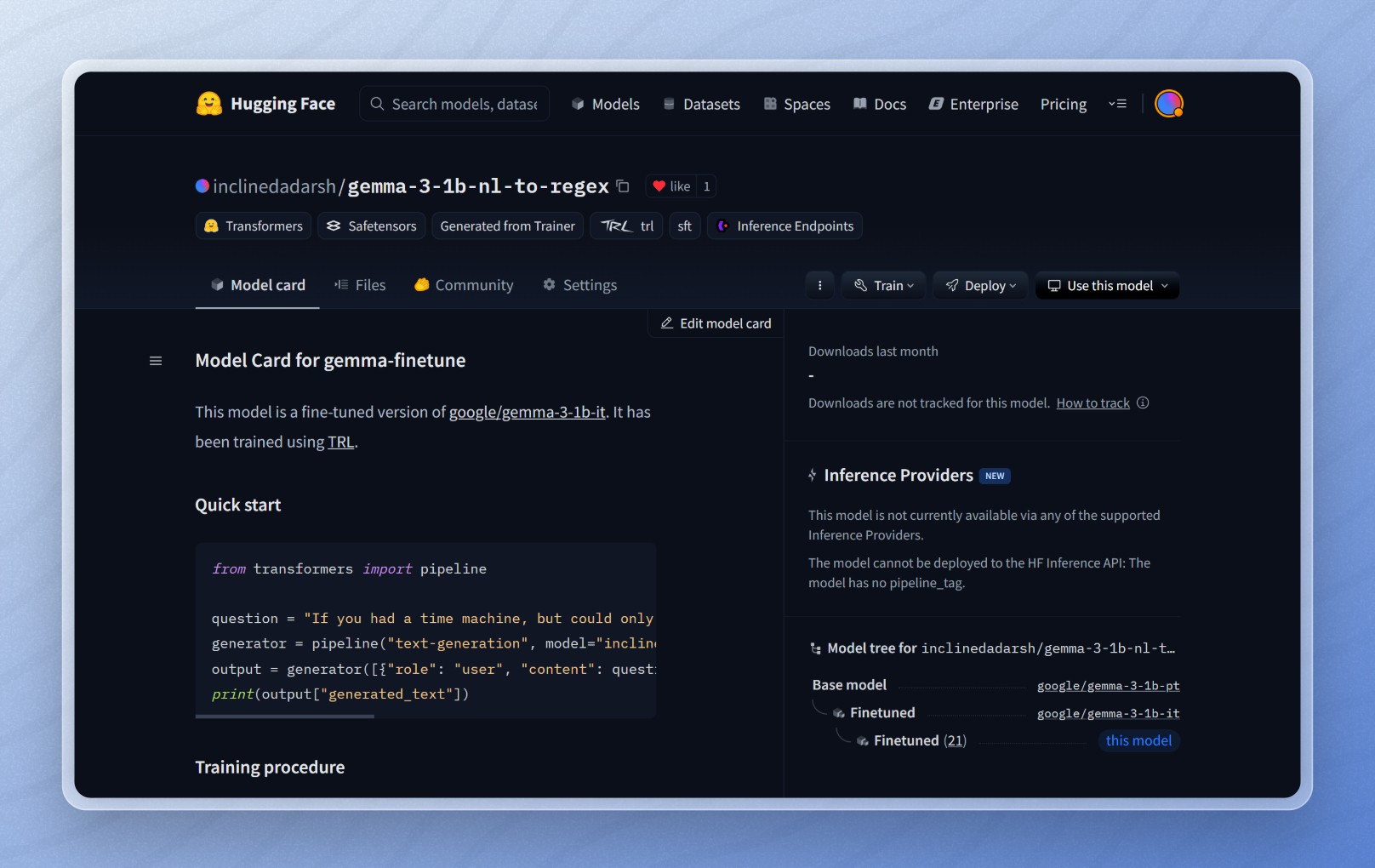 Fine-tuned model screenshot